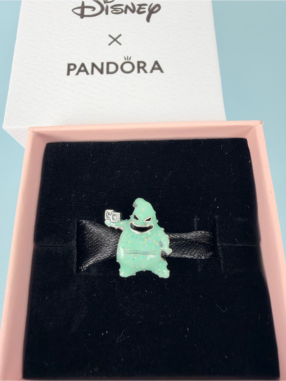 NIB Pandora Disney Oogie Boogie Charm NBC Green Enamel Glow in the dark